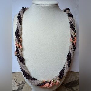 Vintage Genuine Garnet, Rose Quartz, & Angel skin Coral Necklace